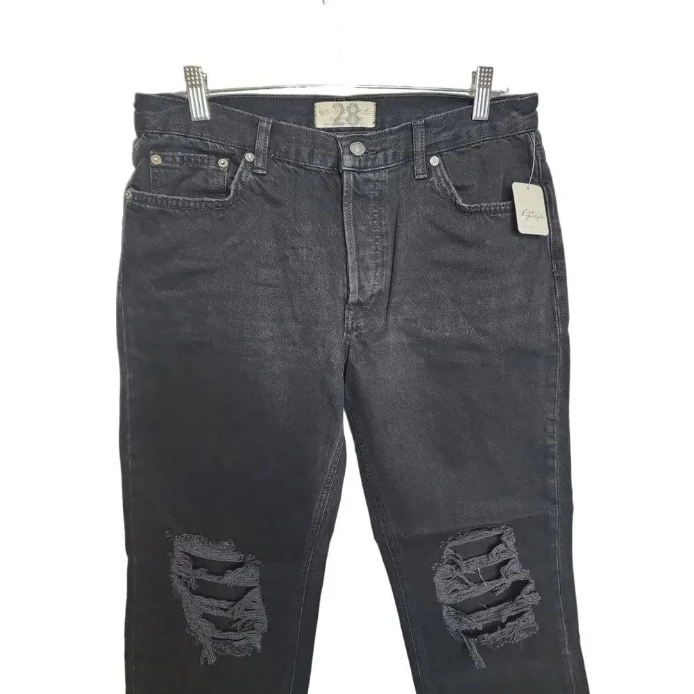 Free People We the Free Maddie Midrise Straight Distressed Jeans Washed Black 29 - Picture 3 of 10